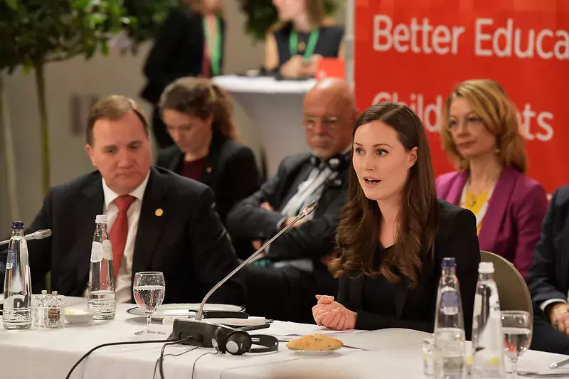 Sanna Marin and Stefan Löfven at the PES EU Council preparatory meeting, Brussels, 12 December, 2019. Photo by Party of European Socialists, licensed under CC BY-NC-SA 2.0