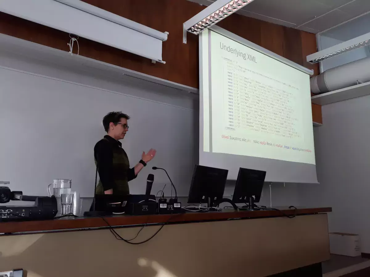 Marja Vierros (University of Helsinki) discussing her ERC project on Greek documentary papyri from Egypt.